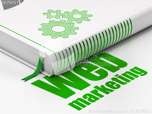 Image of Web development concept: book Gears, Web Marketing on white background
