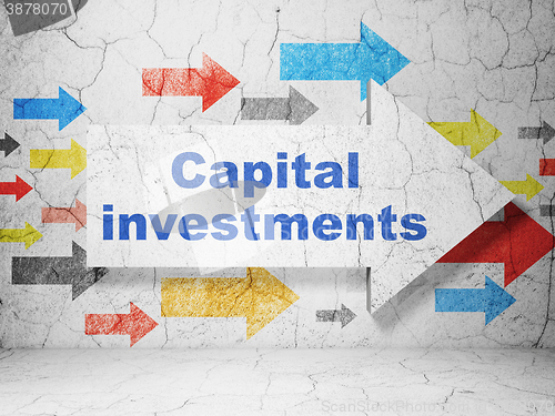 Image of Banking concept: arrow with Capital Investments on grunge wall background