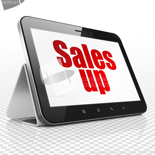 Image of Advertising concept: Tablet Computer with Sales Up on display