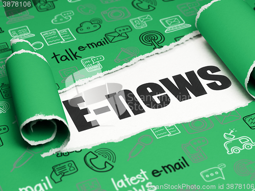 Image of News concept: black text E-news under the piece of  torn paper