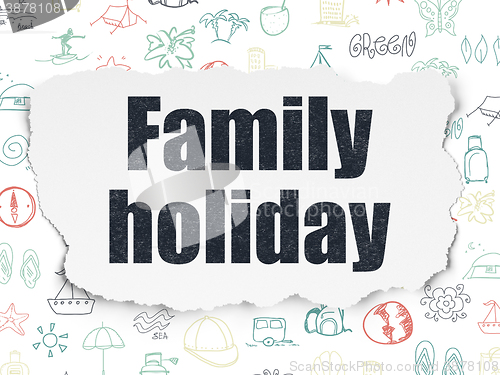 Image of Vacation concept: Family Holiday on Torn Paper background