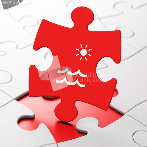 Image of Tourism concept: Beach on puzzle background