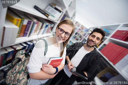 Image of students group  in school  library