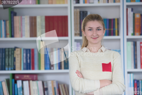 Image of portrait of female student in library