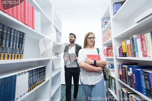 Image of students group  in school  library