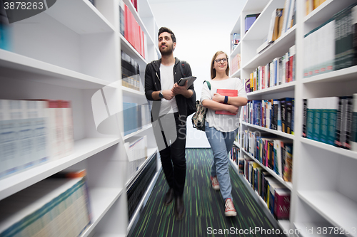 Image of students group  in school  library