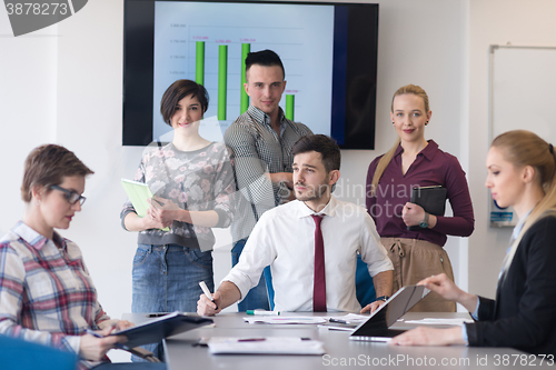 Image of portrait of business people group at modern office meeting room