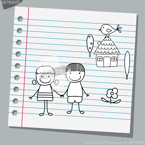 Image of notebook paper with happy couple