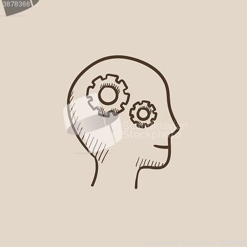 Image of Human head with gear sketch icon.