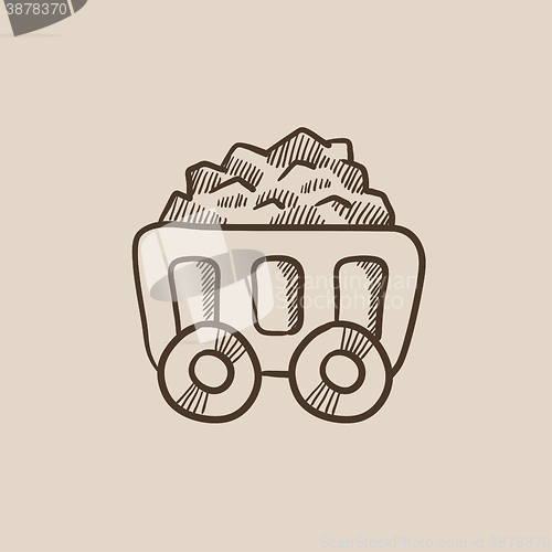 Image of Mining coal cart sketch icon.