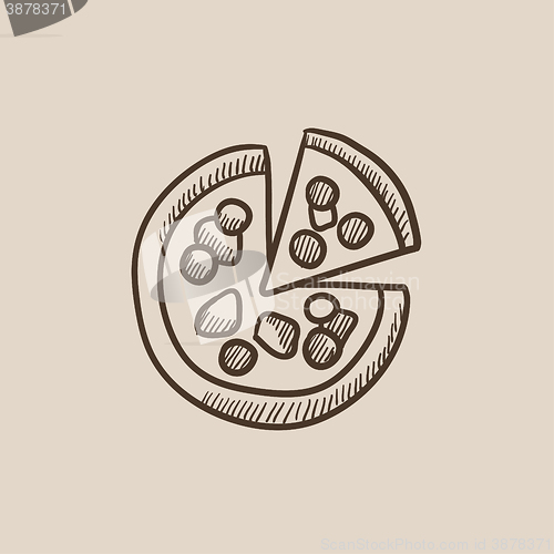 Image of Whole pizza with slice sketch icon.