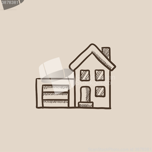 Image of House with garage sketch icon.