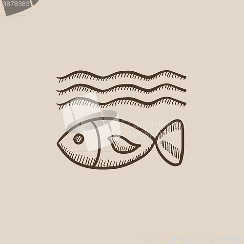 Image of Fish under water sketch icon.