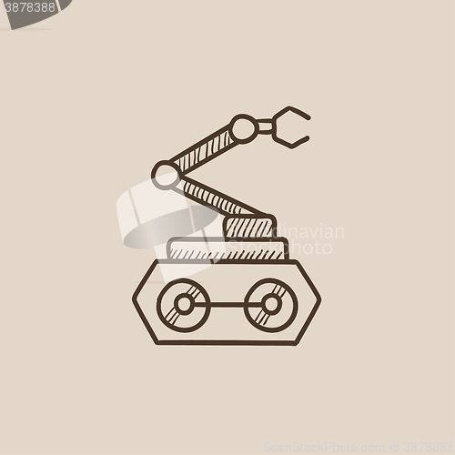 Image of Industrial mechanical robot arm sketch icon.