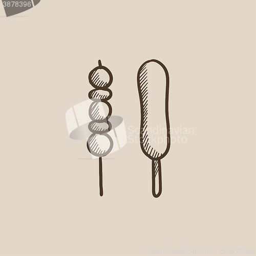 Image of Shish kebab sketch icon.