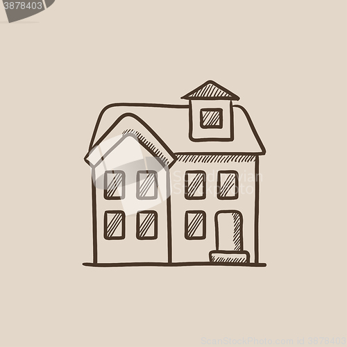 Image of Two storey detached house sketch icon.