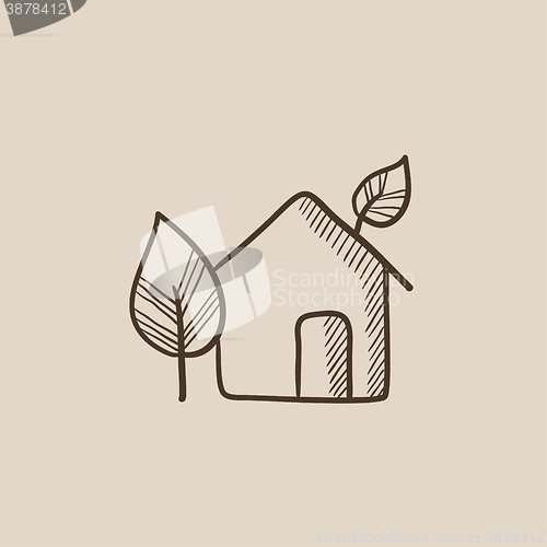 Image of Eco-friendly house sketch icon.