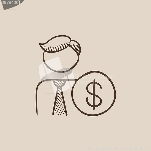 Image of Man with dollar sign sketch icon.