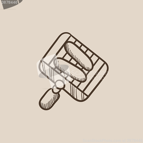 Image of Grilled sausages on grate for barbecue sketch icon.