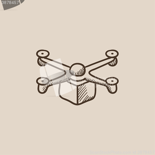 Image of Drone delivering package sketch icon.