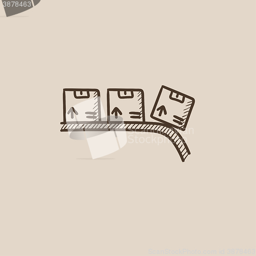 Image of Conveyor belt for parcels sketch icon.