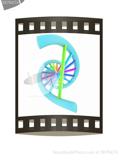 Image of DNA structure model on white. The film strip