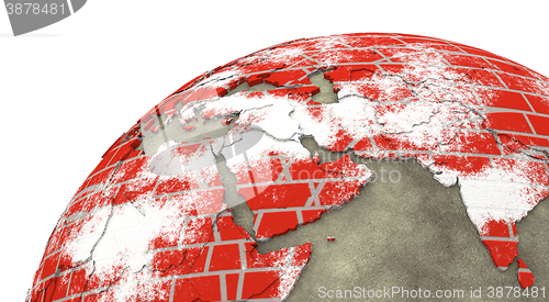 Image of Middle East on brick wall Earth