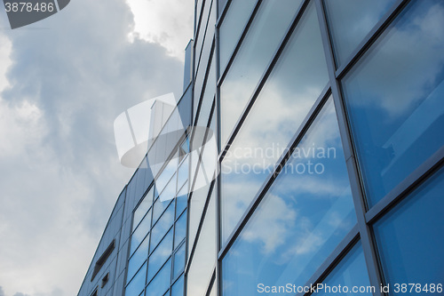 Image of window reflection dayligh as blue background