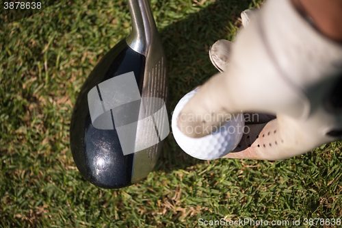 Image of golf club and ball in grass