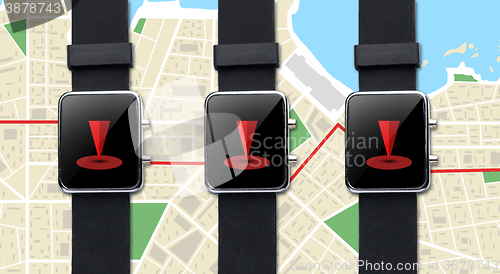 Image of close up of smart watch with gps navigator map