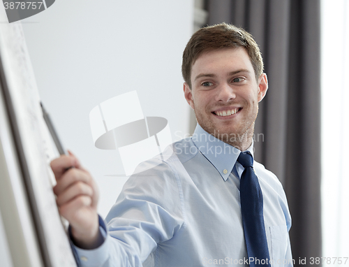 Image of smiling businessman on presentation in office
