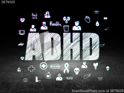 Image of Medicine concept: ADHD in grunge dark room