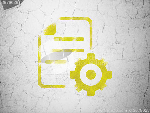 Image of Software concept: Gear on wall background