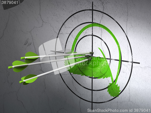 Image of Entertainment, concept: arrows in Christmas Hat target on wall background