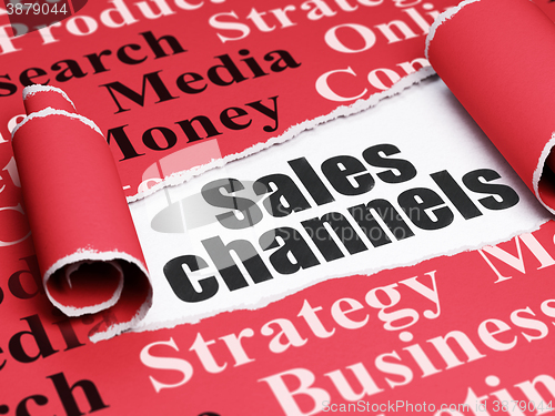 Image of Marketing concept: black text Sales Channels under the piece of  torn paper