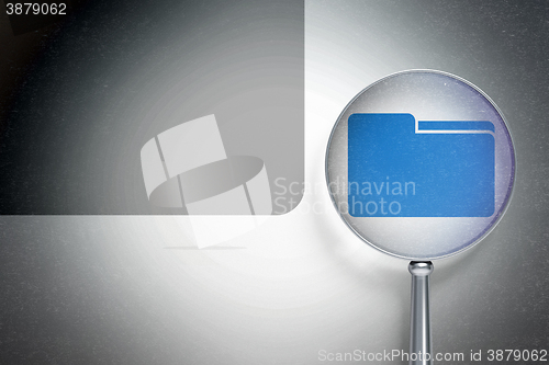 Image of Finance concept:  Folder with optical glass on digital background