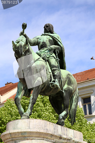 Image of  A statue of Janos Hunyadi on Szechenyi Square in Pecs, Hungary