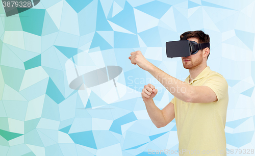 Image of man in virtual reality headset or 3d glasses