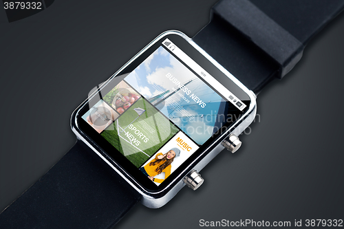 Image of close up of smart watch with news pages on screen