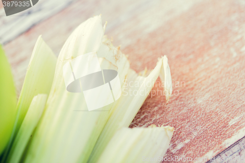 Image of close up of celery stems on table