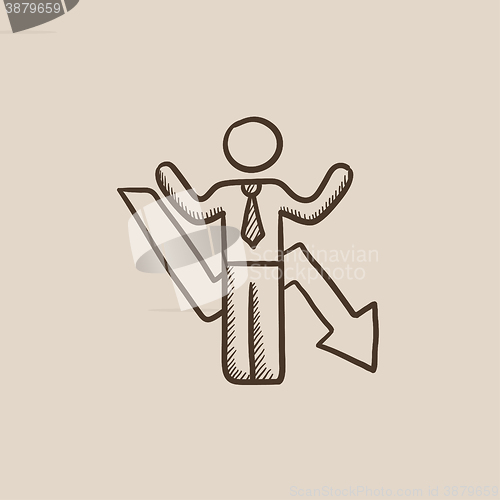 Image of Businessman with arrow down sketch icon.