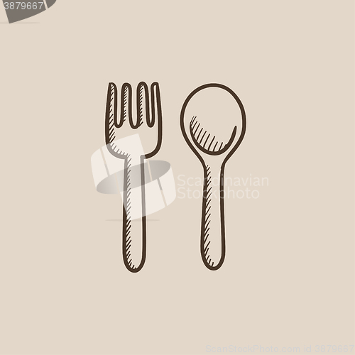 Image of Spoon and fork sketch icon.