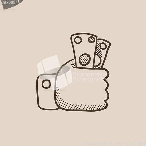 Image of Hand holding money sketch icon.