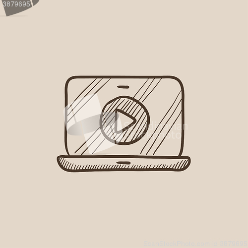 Image of Laptop with play button on screen sketch icon.