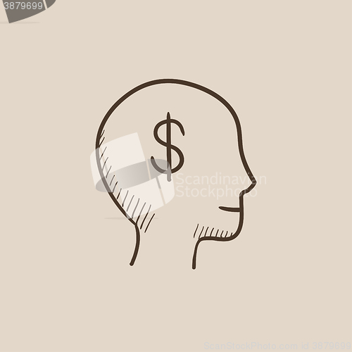 Image of Head with dollar symbol sketch icon.