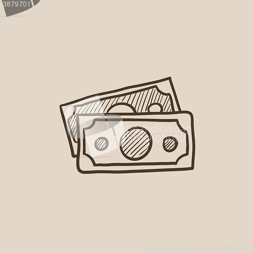 Image of Money banknotes sketch icon.