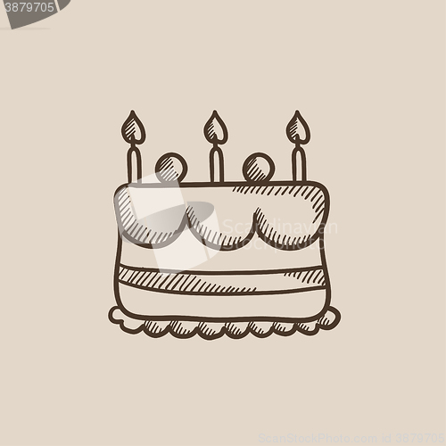 Image of Birthday cake with candles sketch icon.