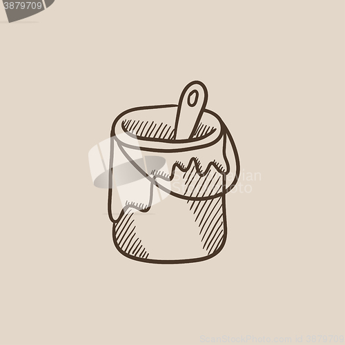 Image of Paint brush in the paint tin sketch icon.