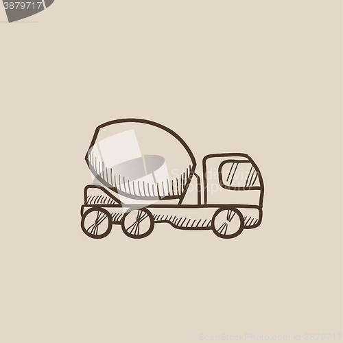 Image of Concrete mixer truck sketch icon.