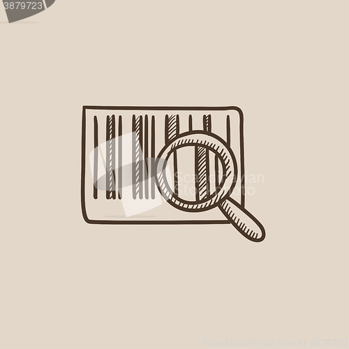 Image of Magnifying glass and barcode sketch icon.